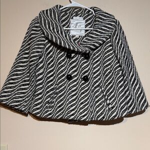 Milly Black & Ivory Wave-Pattern wool Toggle Coat